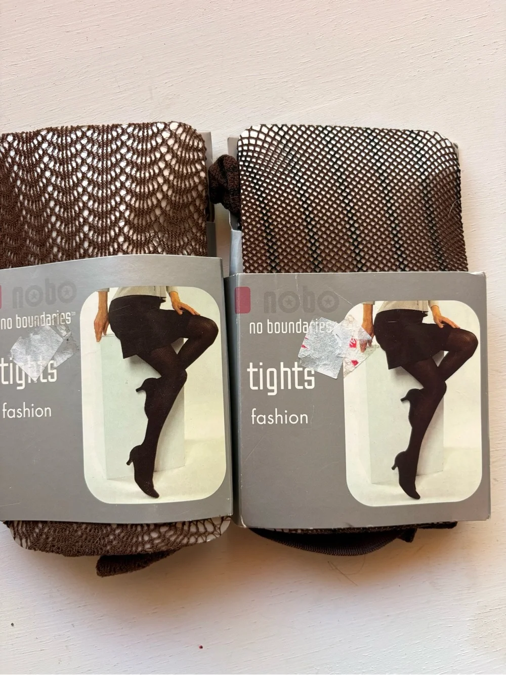 No Boundaries Brown Fishnet & Lace Pattern Tights Duo